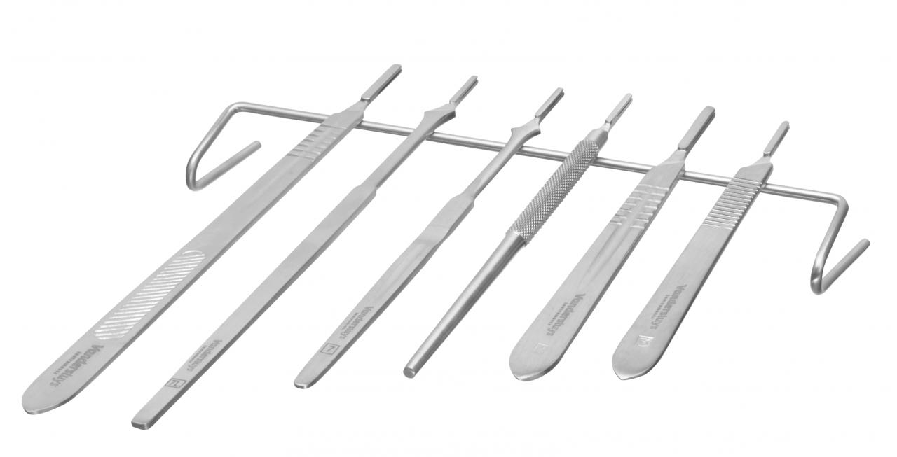 Scalpel blade holders and stainless steel rest